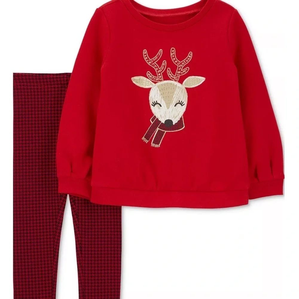 Carter Girls 2-Piece Reindeer Fleece Long Sleeve Top & Legging Set, 4T,4A NWT